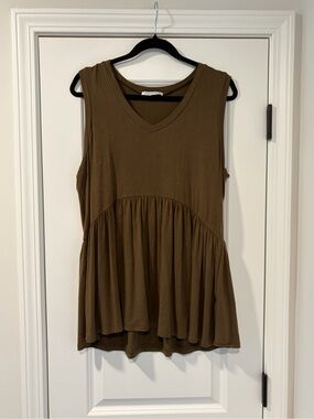 3/$20 Sleeveless V-Neck Peplum Tank Top in Olive